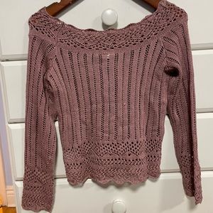 Off the shoulder dusty rose knit sweater for girls